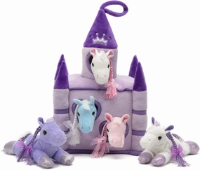 Unipak 12" Plush Castle - 5 Stuffed Animals in Castle Carrying Case (Purple Lavender Horses)