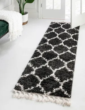 Unique Loom Hygge Shag Collection Area Rug - Trellis (2' 2" x 6' 1" Runner, Black and White)