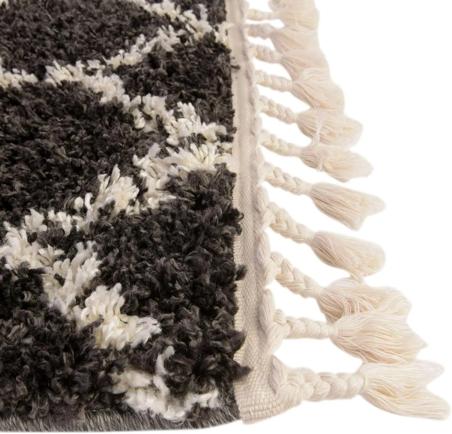 Unique Loom Hygge Shag Collection Area Rug - Trellis (2' 2" x 6' 1" Runner, Black and White)