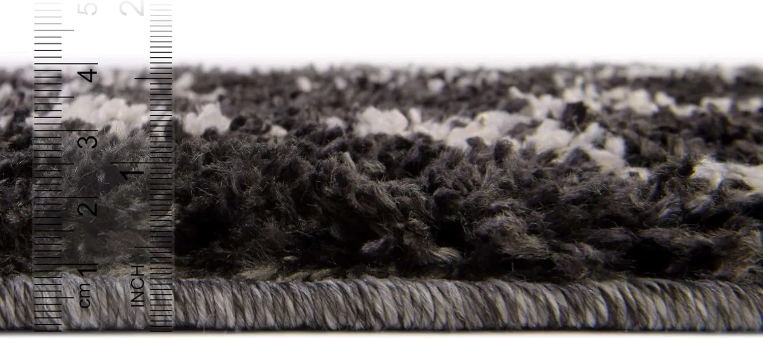 Unique Loom Hygge Shag Collection Area Rug - Trellis (2' 2" x 6' 1" Runner, Black and White)