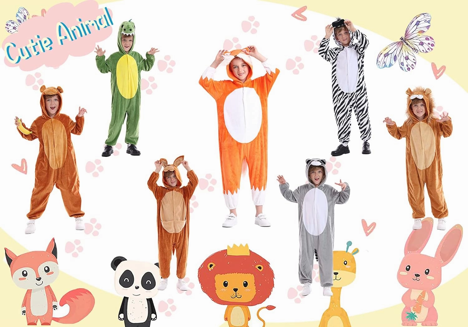 Unisex Animal Costume Kids，Plush Hooded Animals Pajamas Child，Halloween Carnival Animal Kid Jumpsuit Boys & Girls