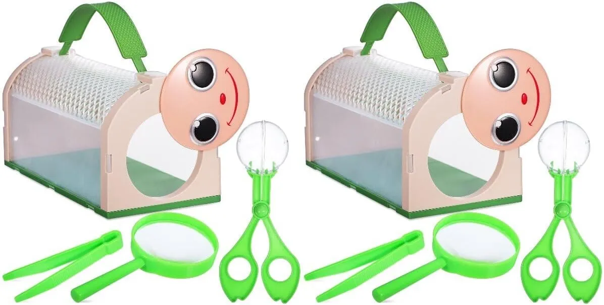 UPKOCH 2sets Critter Keeper Butterfly Habitat Transparent Observation Cage Cute Cartoon Design Portable Catching Box for Outdoor Nature Exploration Insect Collecting