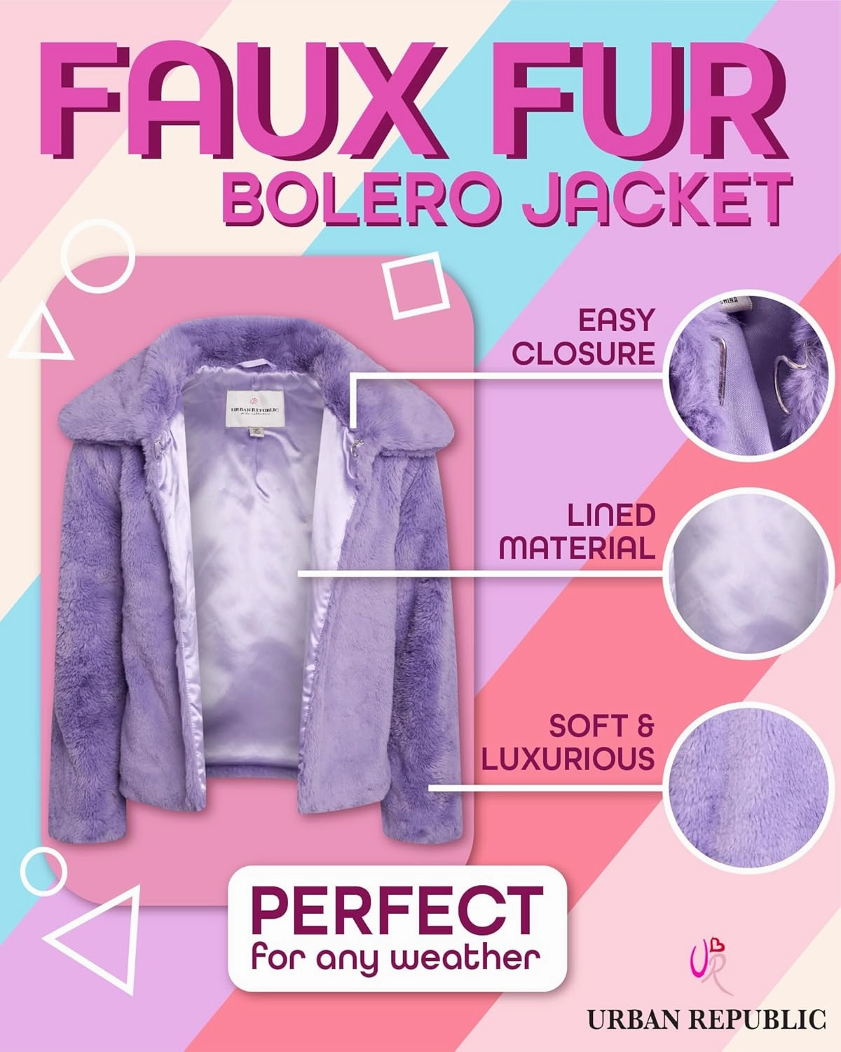 URBAN REPUBLIC Girls' Bolero Jacket - Stylish Cropped Faux Fur Bolero Cardigan - Fashion Outerwear Jackets for Girls (7-14)