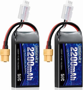URGENEX 2S Lipo Battery 2200mAh 7.4V RC Battery with XT60 Plug 50C(Burst 80C) High Discharge Rate Lipo Fit for RC Car Truggy, RC Airplane, FPV Drone UAV Quadcopter, Helicopter and Racing Model