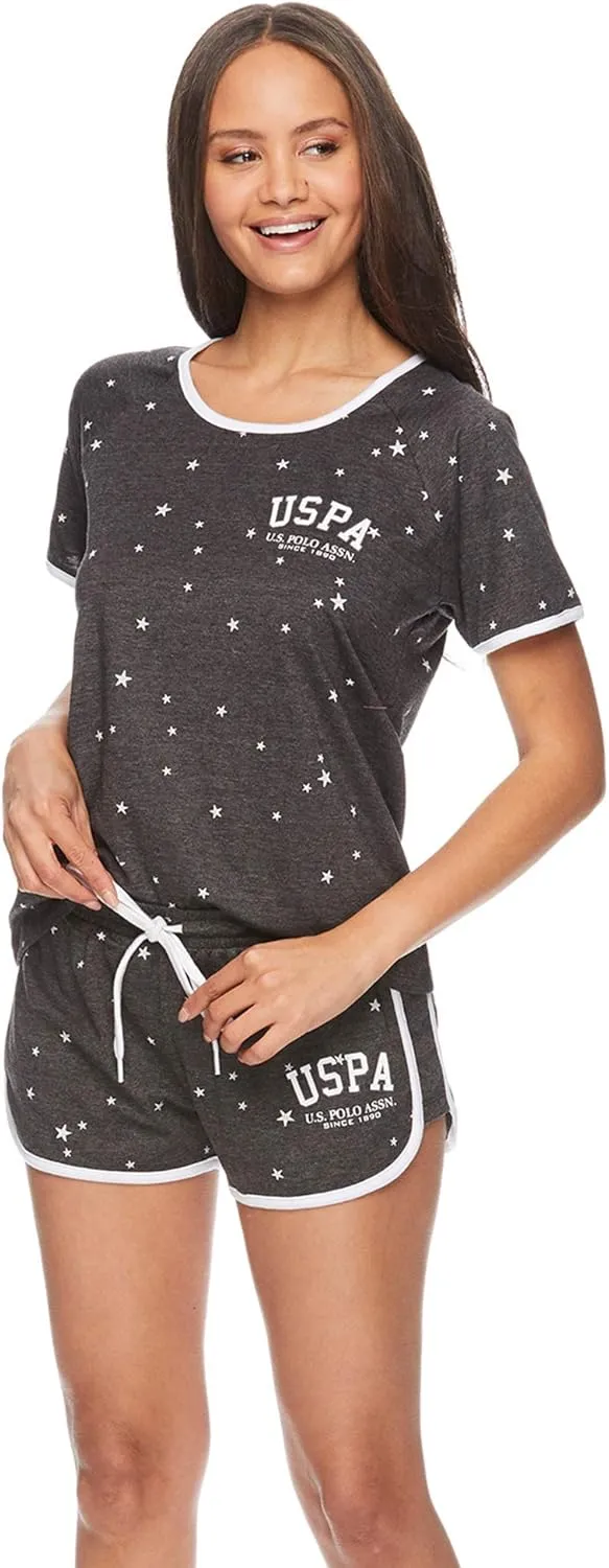 U.S. Polo Assn. Summer Pajamas for Women 2 Piece with Tee and Shorts, Summer PJs Set, Short Pajama Set for Women