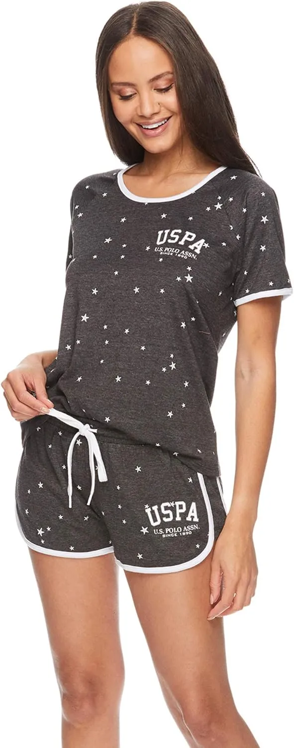 U.S. Polo Assn. Summer Pajamas for Women 2 Piece with Tee and Shorts, Summer PJs Set, Short Pajama Set for Women