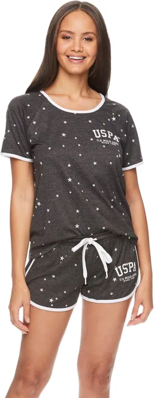 U.S. Polo Assn. Summer Pajamas for Women 2 Piece with Tee and Shorts, Summer PJs Set, Short Pajama Set for Women