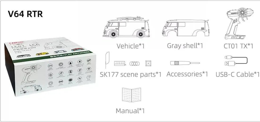 V64 1/64 Mini RC Car for Adults, RC Van 2.4G Remote Control Car RC Electric Car RWD Full Proportion Metal Gear Remote Control Van RC Vehicle, Christmas Birthday Gift -RTR