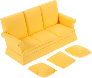 Vaguelly 1set Miniature Dollhouse Sofa with Cushions Cute Sofa Furniture Prop for Dollhouse Decor and Cloth Materials for Collectors and Boys and Girls