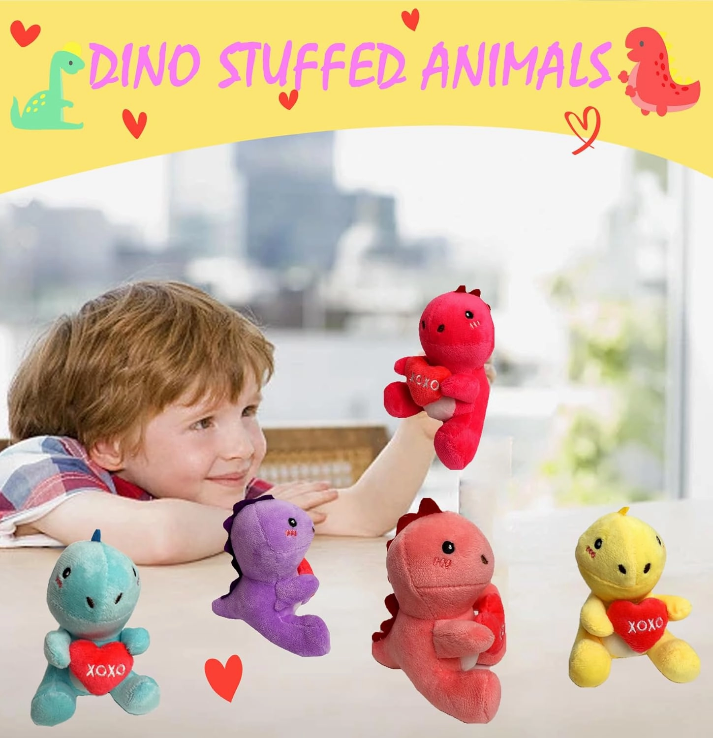 Valentines Day Gifts for Kids,6PCS Cute Dinosaur Plush Toys,Dino Stuffed Animals,Valentine Gift Exchange for Boys Girls Toddlers Class Classroom School Party Favor