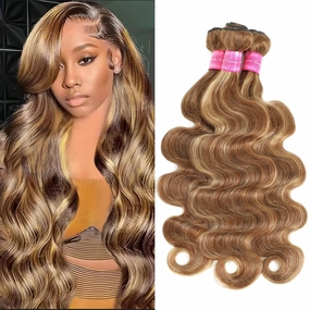 Vallbest Ombre Human Hair Bundles 14 14 14 Inch Highlight Bundles Human Hair 4/27 Blonde Body Wave Brown 12A 100% Unprocessed Brazilian Virgin Remy Weave Raw Human Hair Extensions