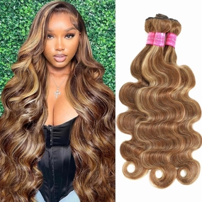 Vallbest Ombre Human Hair Bundles 26 28 30 Inch Highlight Bundles Human Hair 4/27 Blonde Body Wave Brown 12A 100% Unprocessed Brazilian Virgin Remy Weave Raw Human Hair Extensions