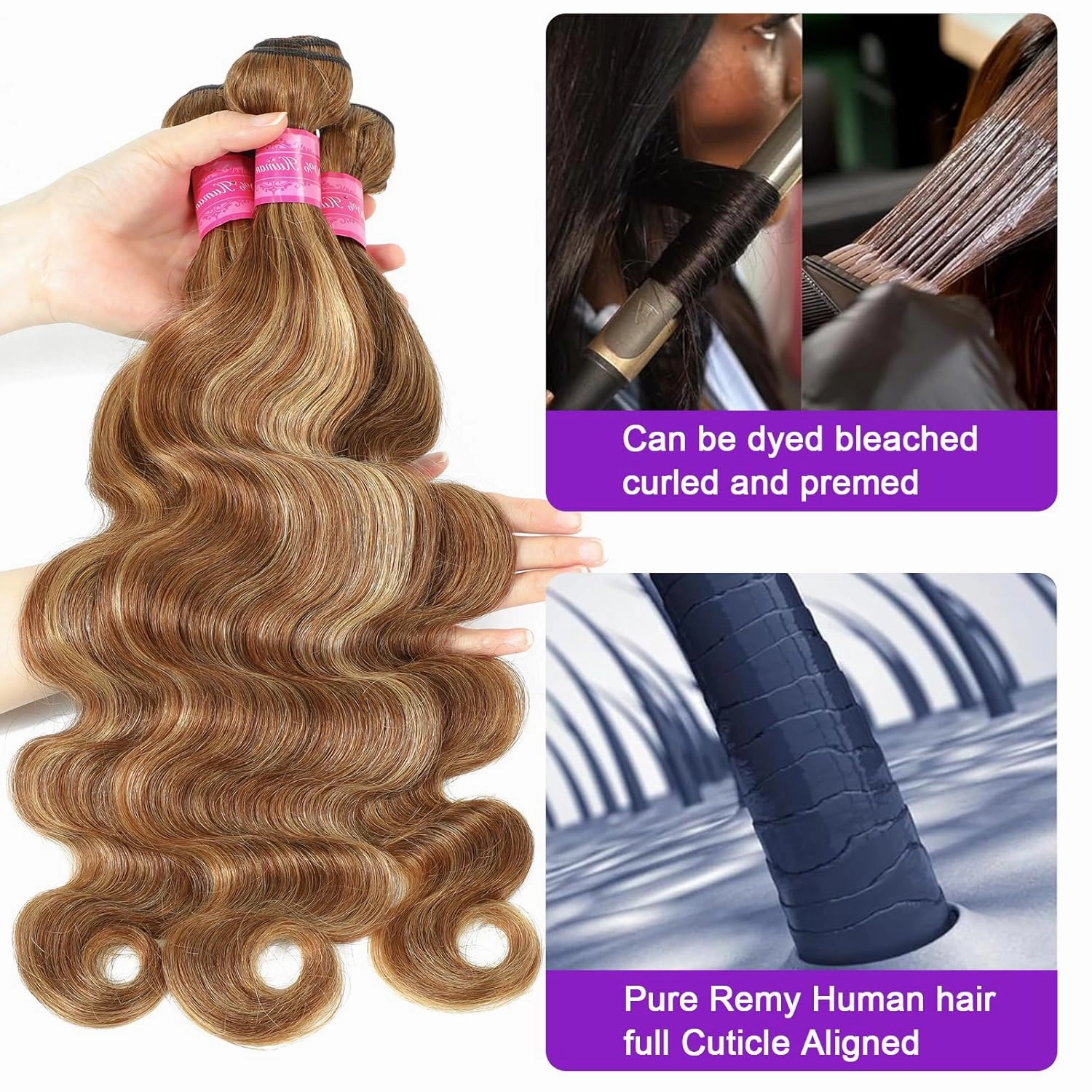 Vallbest Ombre Human Hair Bundles 26 28 30 Inch Highlight Bundles Human Hair 4/27 Blonde Body Wave Brown 12A 100% Unprocessed Brazilian Virgin Remy Weave Raw Human Hair Extensions