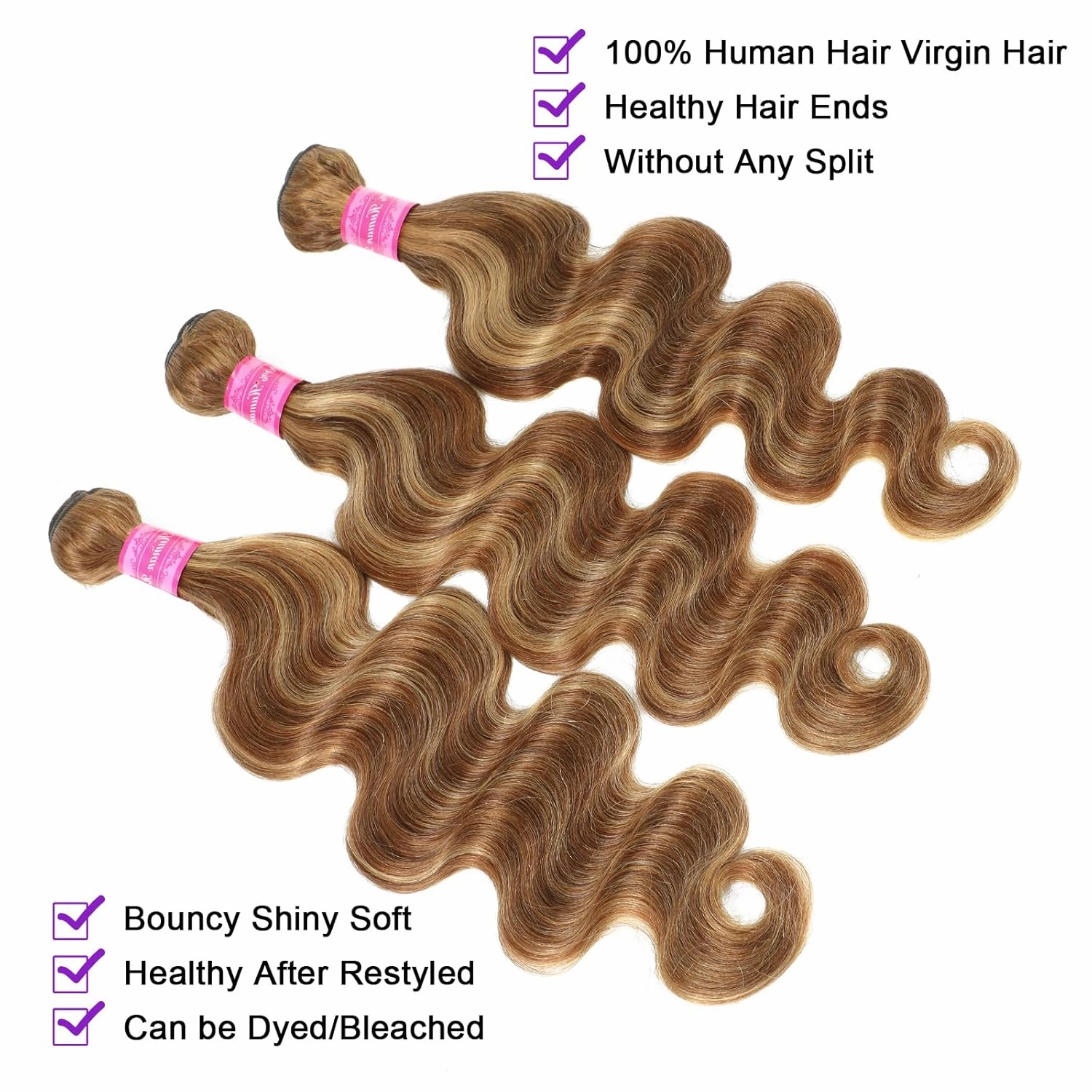 Vallbest Ombre Human Hair Bundles 26 28 30 Inch Highlight Bundles Human Hair 4/27 Blonde Body Wave Brown 12A 100% Unprocessed Brazilian Virgin Remy Weave Raw Human Hair Extensions