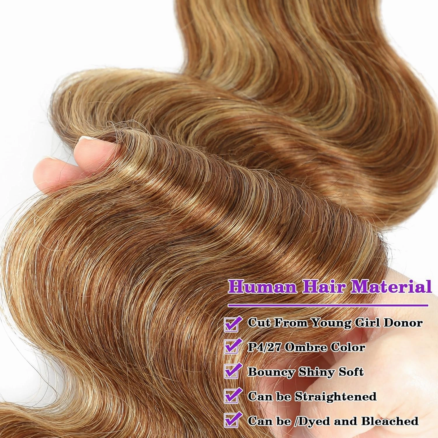 Vallbest Ombre Human Hair Bundles 26 28 30 Inch Highlight Bundles Human Hair 4/27 Blonde Body Wave Brown 12A 100% Unprocessed Brazilian Virgin Remy Weave Raw Human Hair Extensions