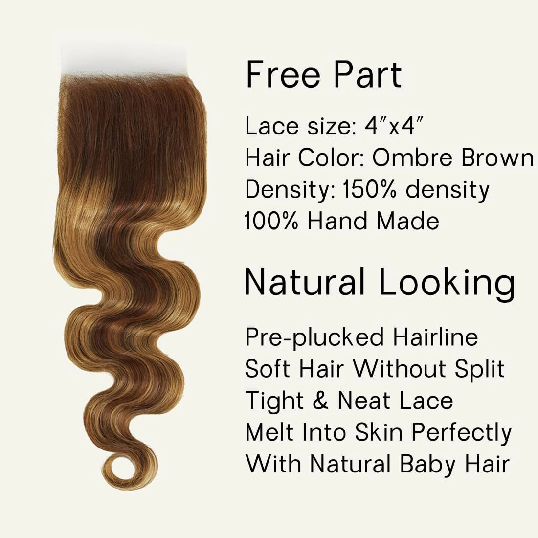 Vallbest Ombre Human Hair Bundles with Closure 14 16 18  12 Inch Highlight Blonde Bundles Human Hair 4/27 Brown Body Wave with 4x4 Closure 12A Brazilian Virgin Remy Weave Raw Hair Extensions