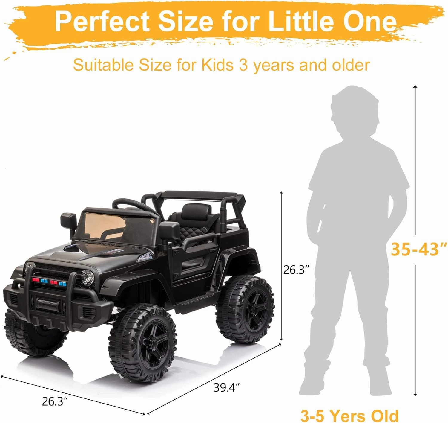 VALUE BOX Kids Ride On Truck 2.4G Remote Control, Kids Electric Ride-on Car 12V Battery Motorized Vehicles Age 3-5 w/ 3 Speeds, Spring Suspension, LED Lights, Horn, Music Player, Seat Belts (Black)