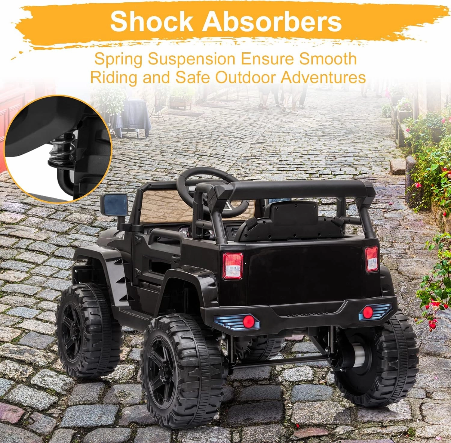 VALUE BOX Kids Ride On Truck 2.4G Remote Control, Kids Electric Ride-on Car 12V Battery Motorized Vehicles Age 3-5 w/ 3 Speeds, Spring Suspension, LED Lights, Horn, Music Player, Seat Belts (Black)