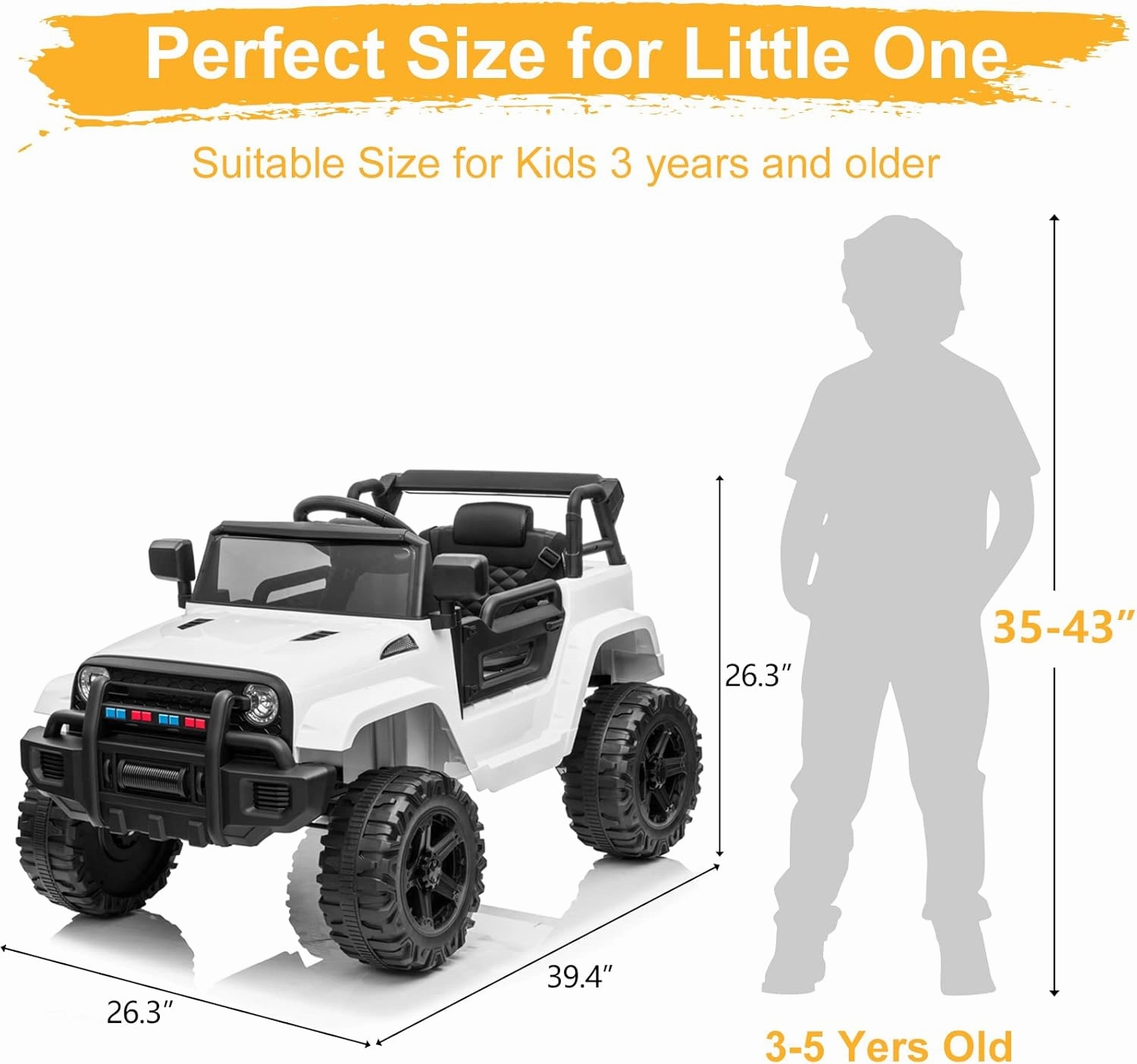 VALUE BOX Kids Ride On Truck, 2.4G Remote Control Kids Electric Ride-on Car 12V Battery Motorized Vehicles Age 3-5 w/ 3 Speeds, Spring Suspension, LED Lights, Horn, Music Player, Seat Belts (White)