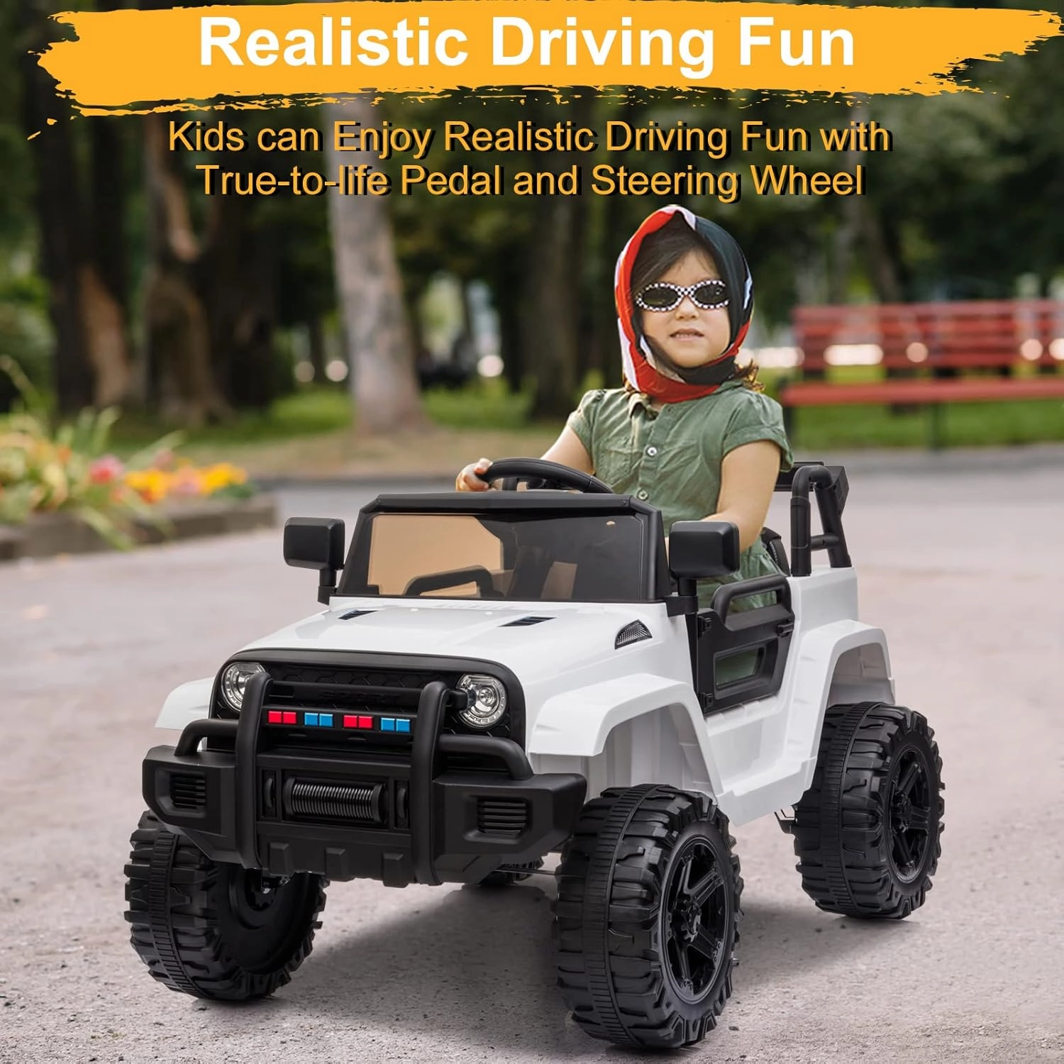 VALUE BOX Kids Ride On Truck, 2.4G Remote Control Kids Electric Ride-on Car 12V Battery Motorized Vehicles Age 3-5 w/ 3 Speeds, Spring Suspension, LED Lights, Horn, Music Player, Seat Belts (White)