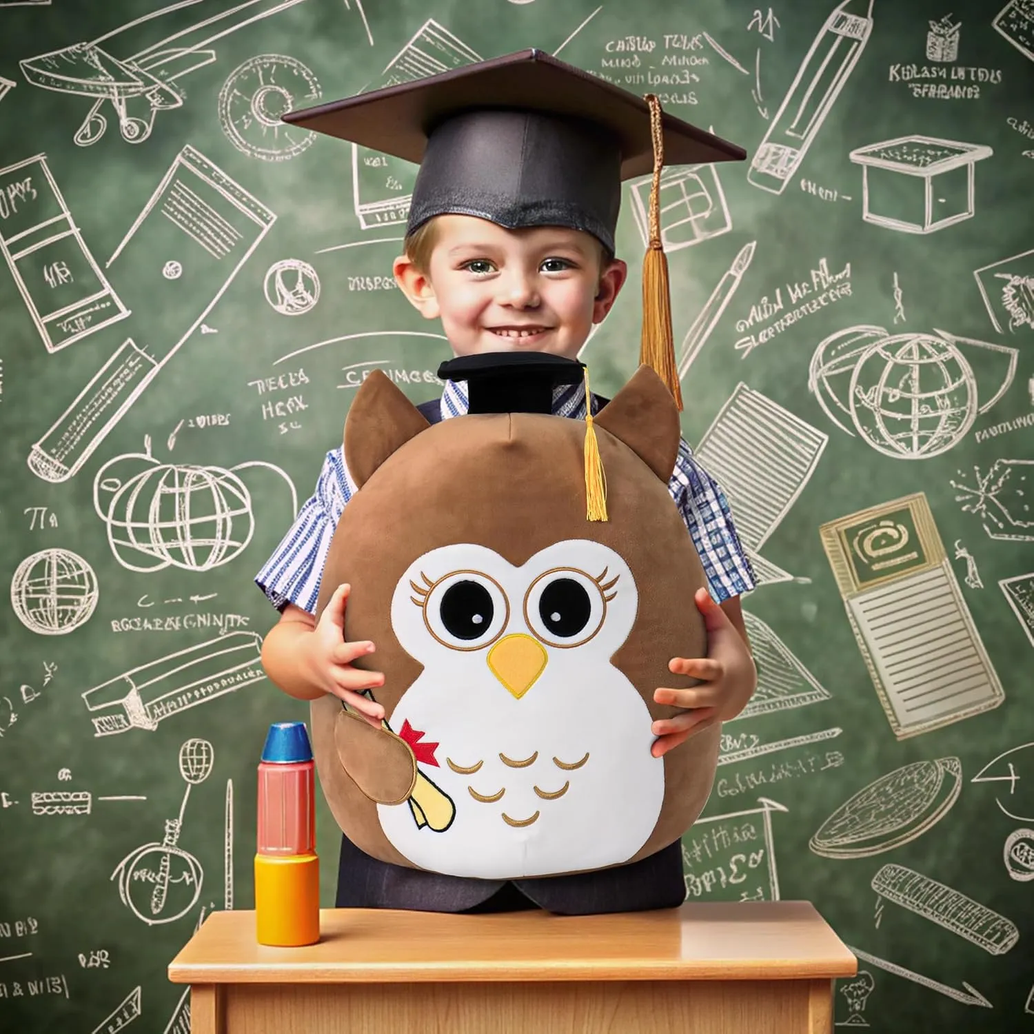 Vintage Brown Owl Graduation Plush 18in - Wisdom Stuffed Animal with Cap Class of 2025 - Classic Graduation Gift for Kindergarten to High School - Brown Owl
