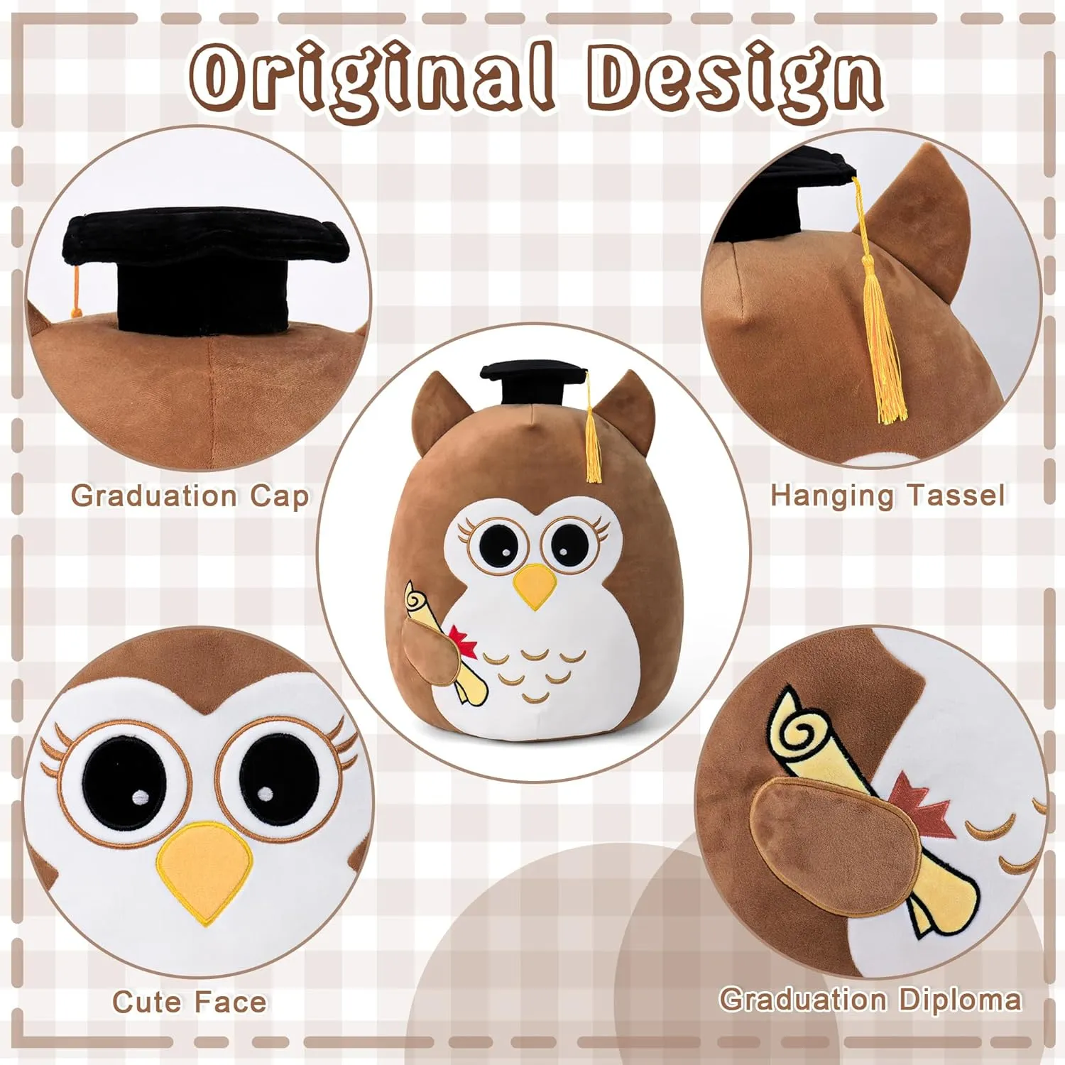 Vintage Brown Owl Graduation Plush 18in - Wisdom Stuffed Animal with Cap Class of 2025 - Classic Graduation Gift for Kindergarten to High School - Brown Owl