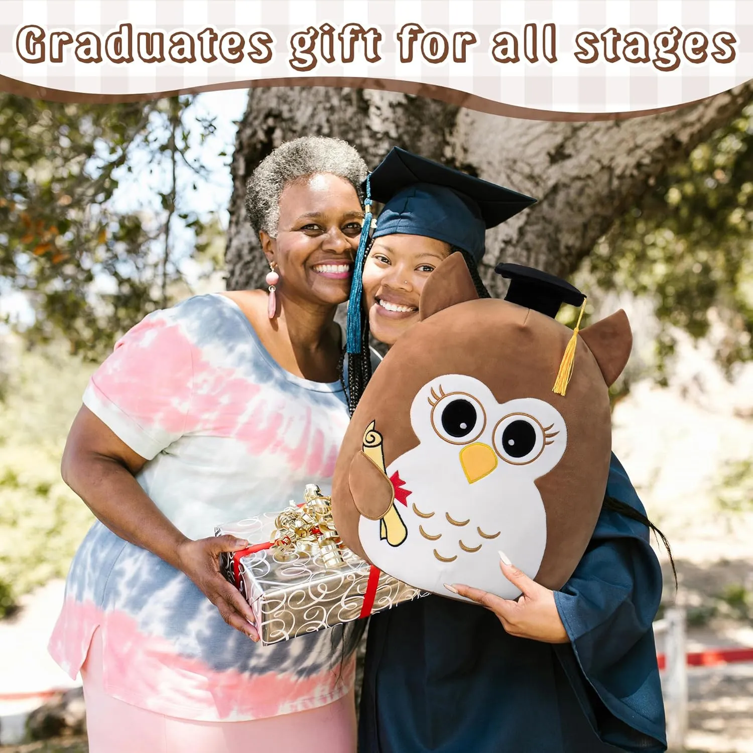 Vintage Brown Owl Graduation Plush 18in - Wisdom Stuffed Animal with Cap Class of 2025 - Classic Graduation Gift for Kindergarten to High School - Brown Owl