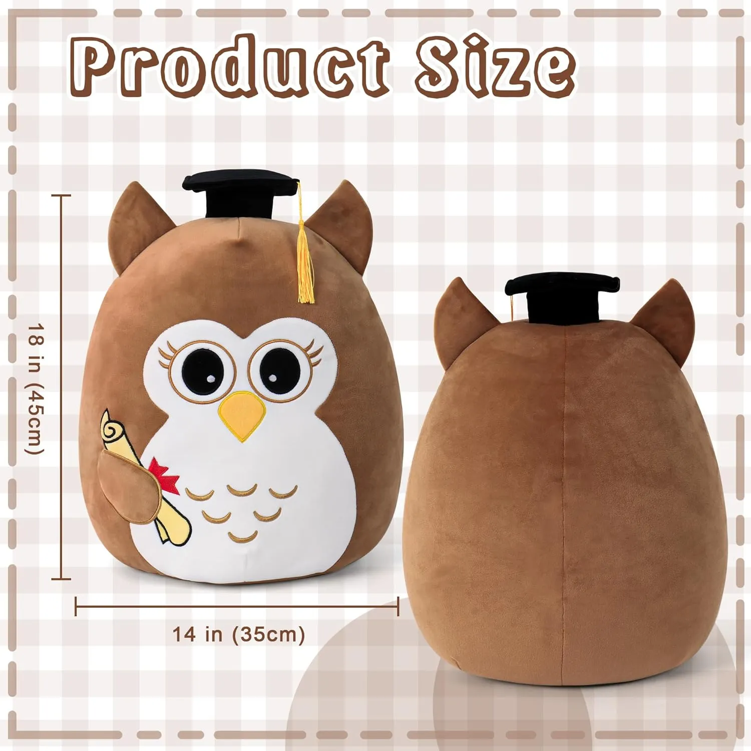 Vintage Brown Owl Graduation Plush 18in - Wisdom Stuffed Animal with Cap Class of 2025 - Classic Graduation Gift for Kindergarten to High School - Brown Owl