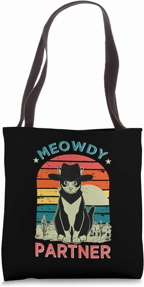 Vintage Meowdy Partner Cowboy Cat Vintage Howdy Country Love Tote Bag