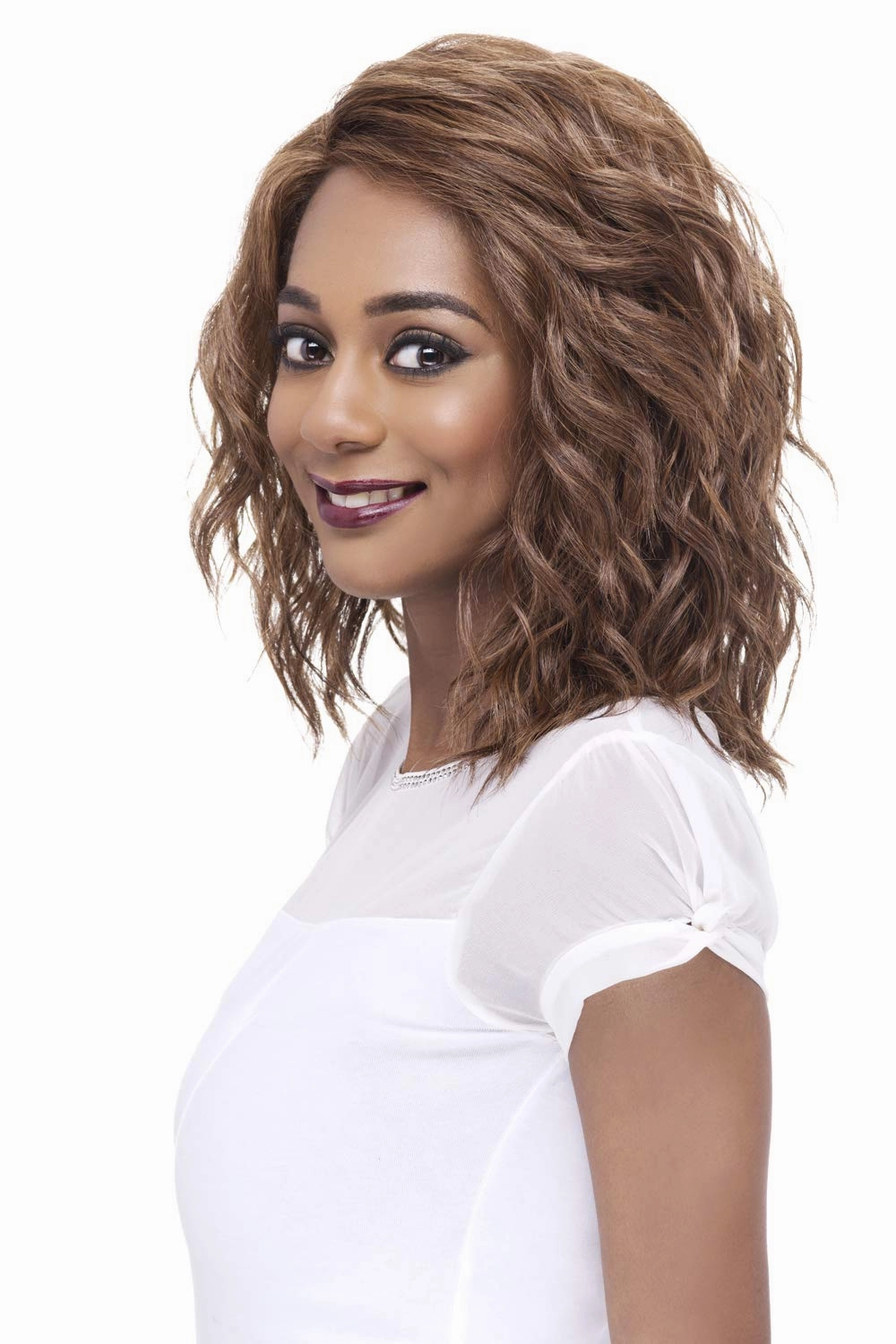 Vivica A. Fox FINN, Futura Synthetic Heat Resistant Fiber, HD Deep Lace Front, Natural Baby Hair, Layered Body Wave and Side Bang w/Invisible Side Part, Full Lace Front Wig (1 Jet Black)