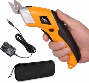 VLOXO Electric Scissors, Cordless Cardboard Cutter Power Fabric Scissors Mini Box Cutter with Blades Rechargeable Multi-Tool for Crafts Leather Cardboard Carpet Plastic Include Case Yellow