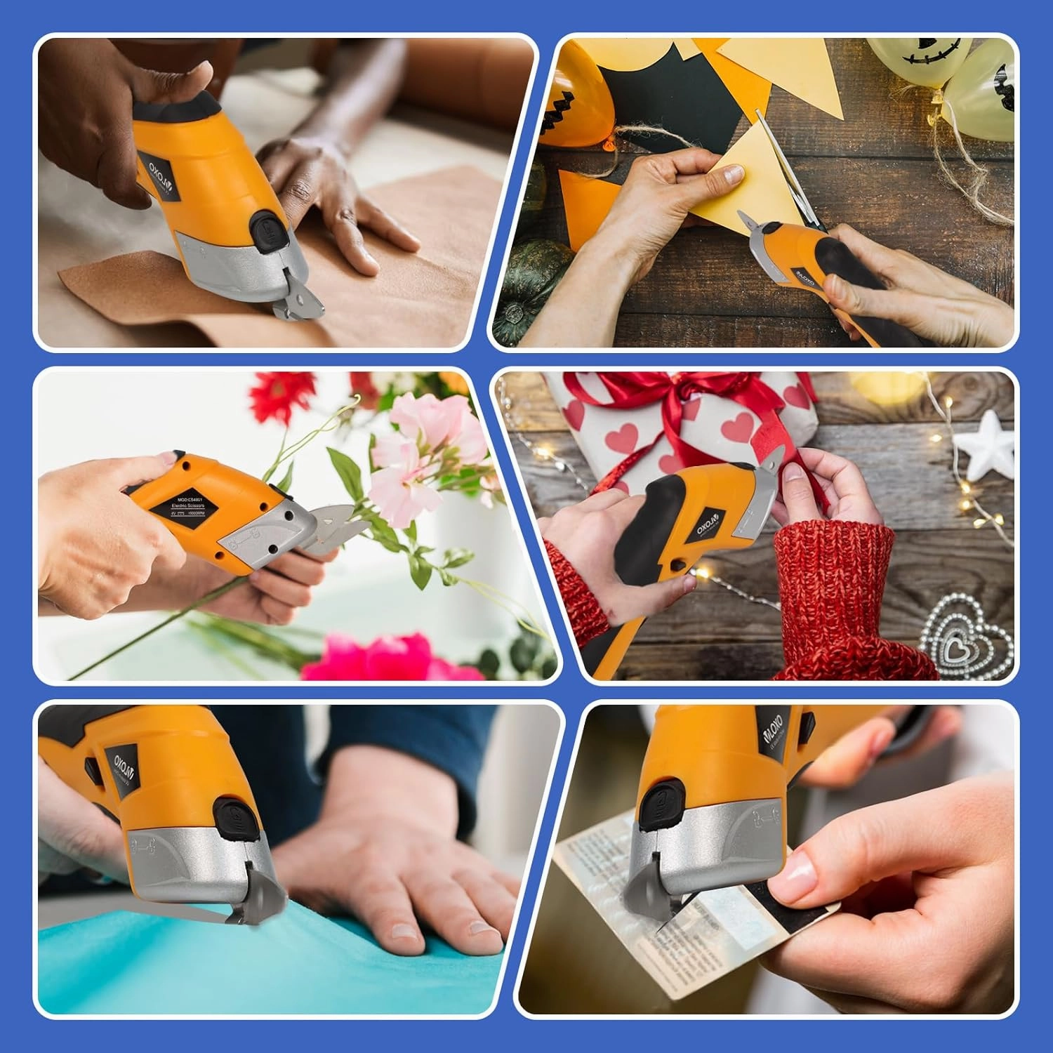 VLOXO Electric Scissors, Cordless Cardboard Cutter Power Fabric Scissors Mini Box Cutter with Blades Rechargeable Multi-Tool for Crafts Leather Cardboard Carpet Plastic Include Case Yellow