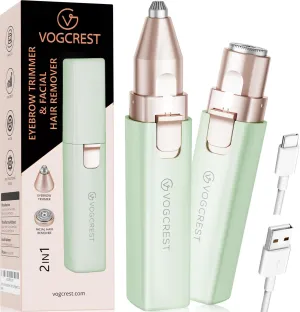 VOGCREST Hair Trimmer, 2 in 1 Facial Hair Remover & Eyebrow Trimmer for Women - Rechargeable, Portable, LED Light
