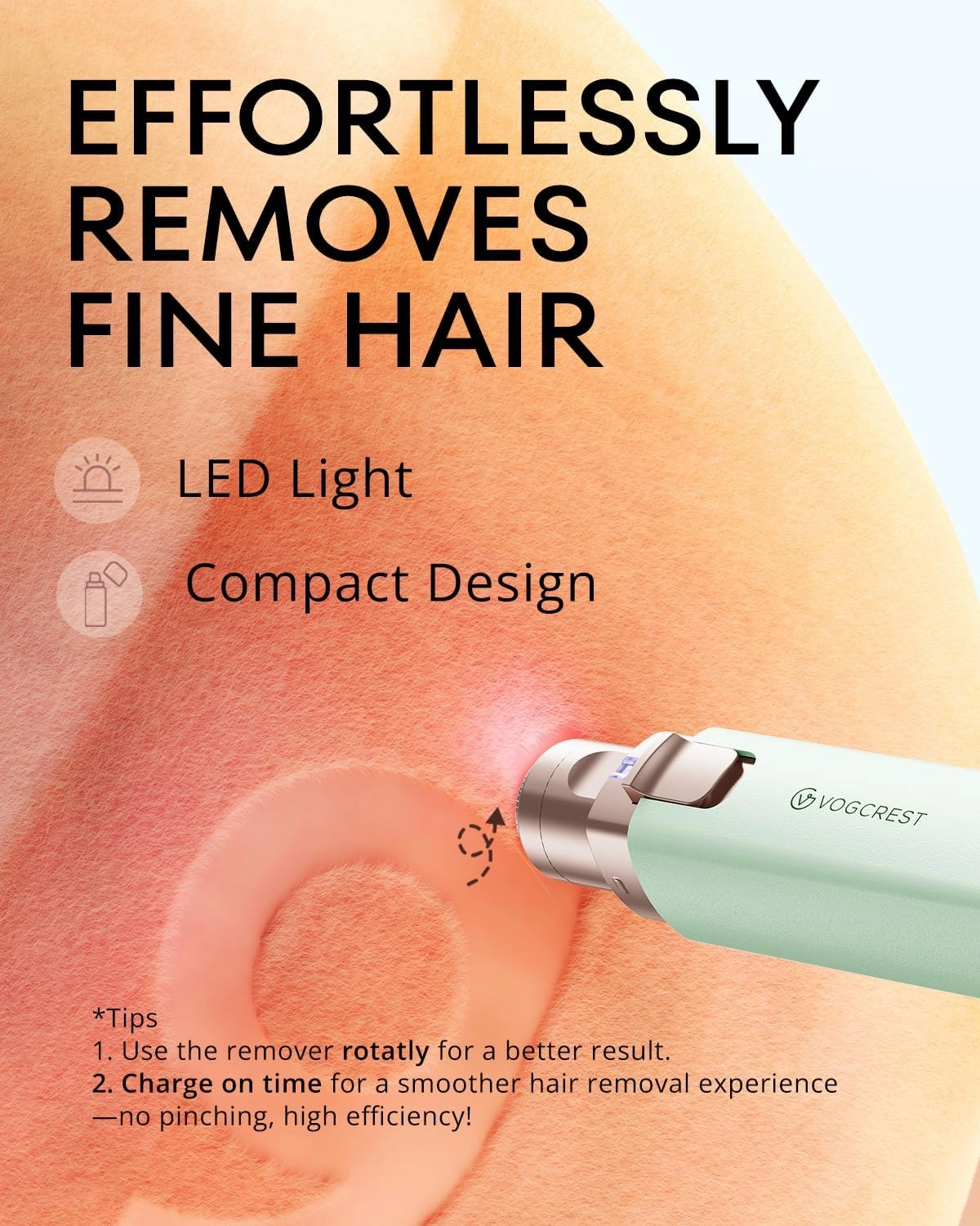 VOGCREST Hair Trimmer, 2 in 1 Facial Hair Remover & Eyebrow Trimmer for Women - Rechargeable, Portable, LED Light