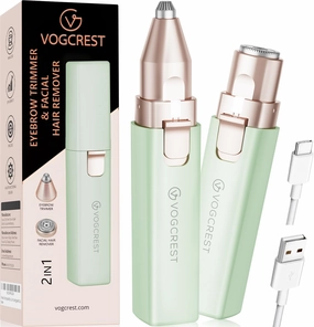 VOGCREST Hair Trimmer, 2 in 1 Facial Hair Remover & Eyebrow Trimmer for Women - Rechargeable, Portable, LED Light