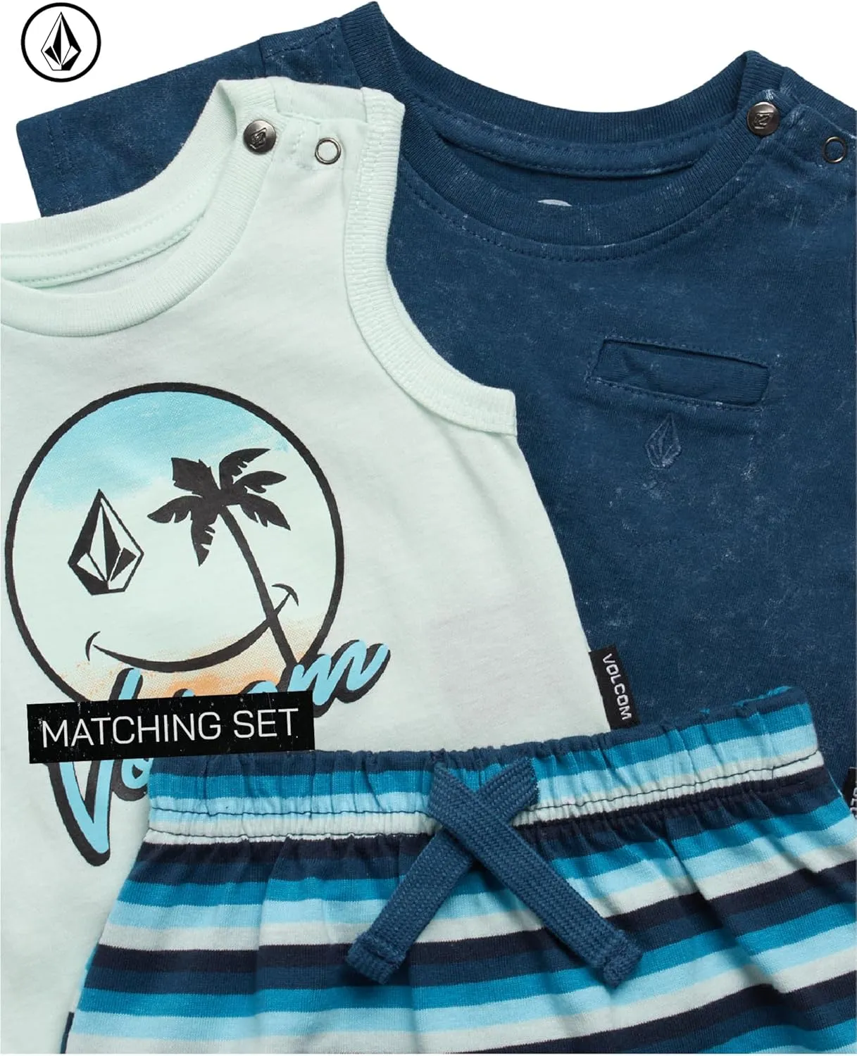 Volcom Baby Boys' Clothes Set - 3 Piece Onesie, T-Shirt, and Shorts Cute Outfits for Newborn (Sizes: 0-24 Months)