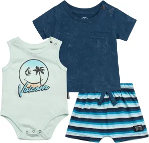Volcom Baby Boys' Clothes Set - 3 Piece Onesie, T-Shirt, and Shorts Cute Outfits for Newborn (Sizes: 0-24 Months)