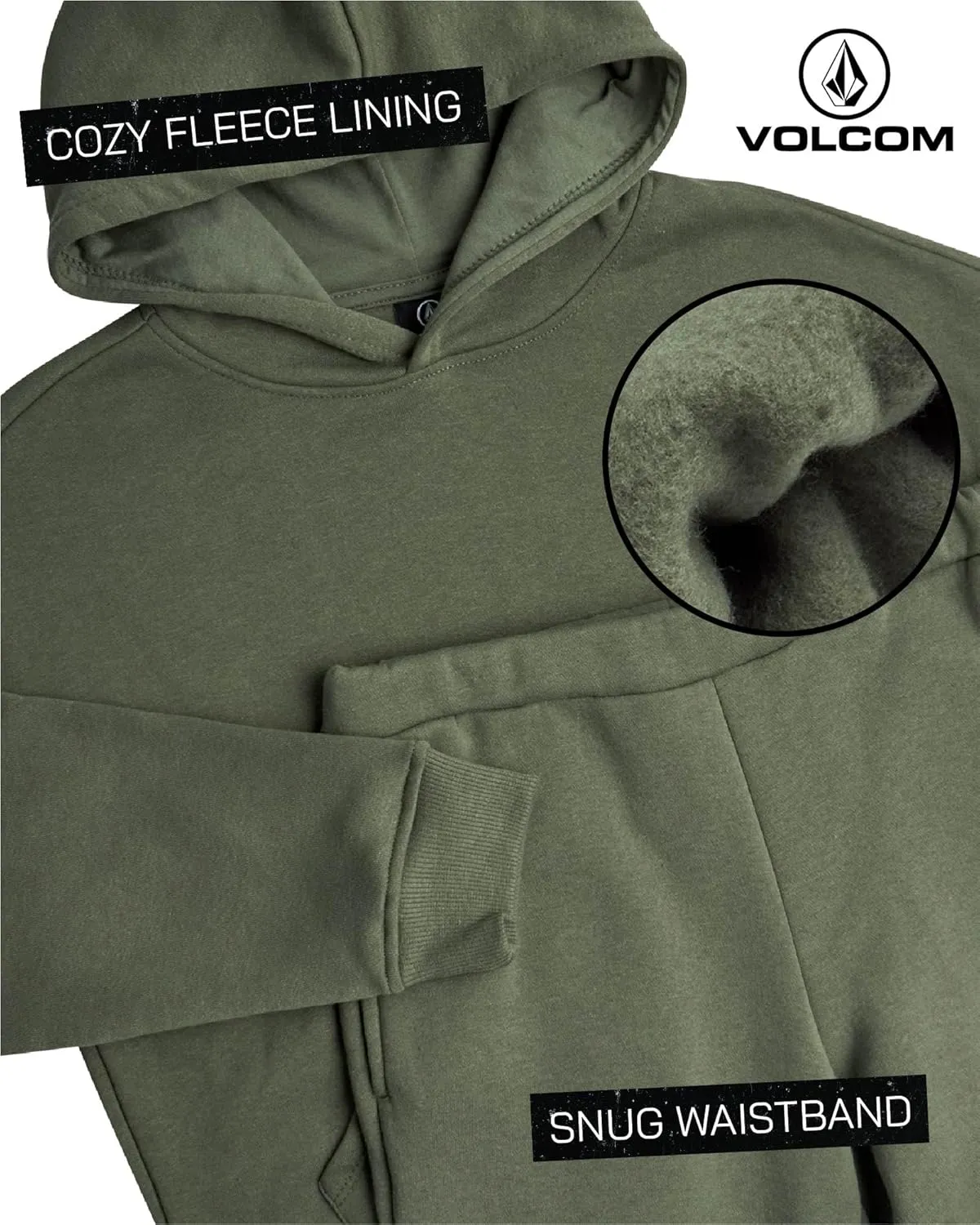 Volcom Boys' Active Tracksuit Set - 2 Piece Athletic Performance Fleece Hoodie Sweatshirt and Jogger Sweatpants (Sizes: 4-20)