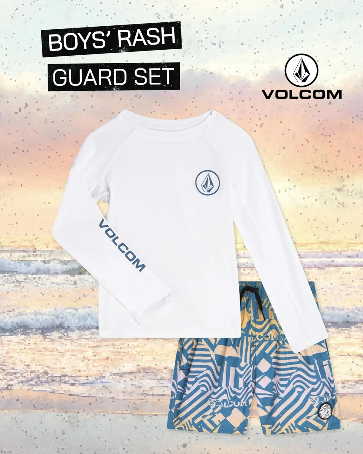 Volcom Boys' Rash Guard Set - 2 Piece UPF 50  Long Sleeve Swim Shirt and Trunks - Swimwear for Toddler Boys (Sizes: 2T-7)