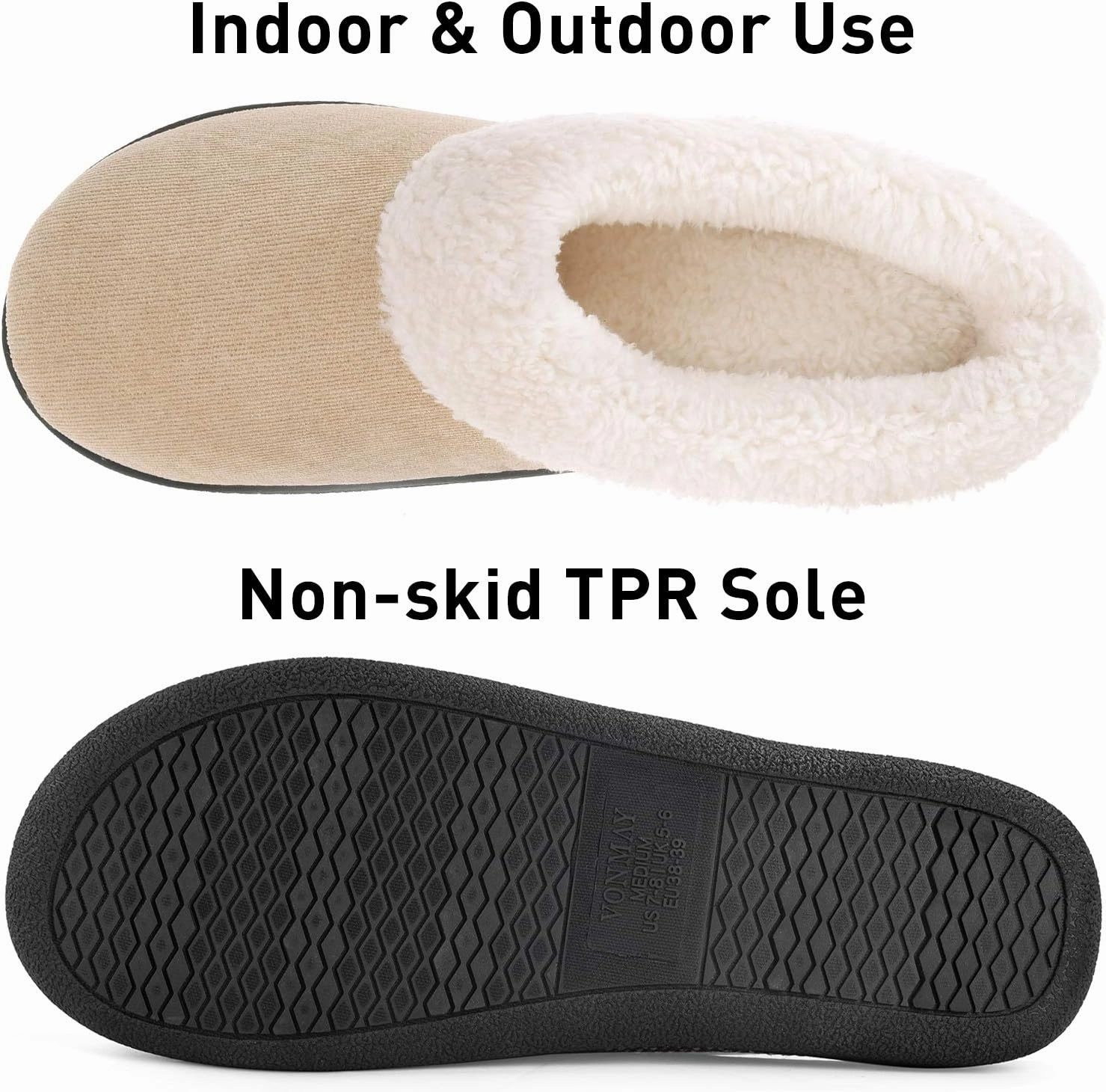 VONMAY Fuzzy House Slippers for Women Memory Foam Slippers with Fleece Collar Indoor Outdoor