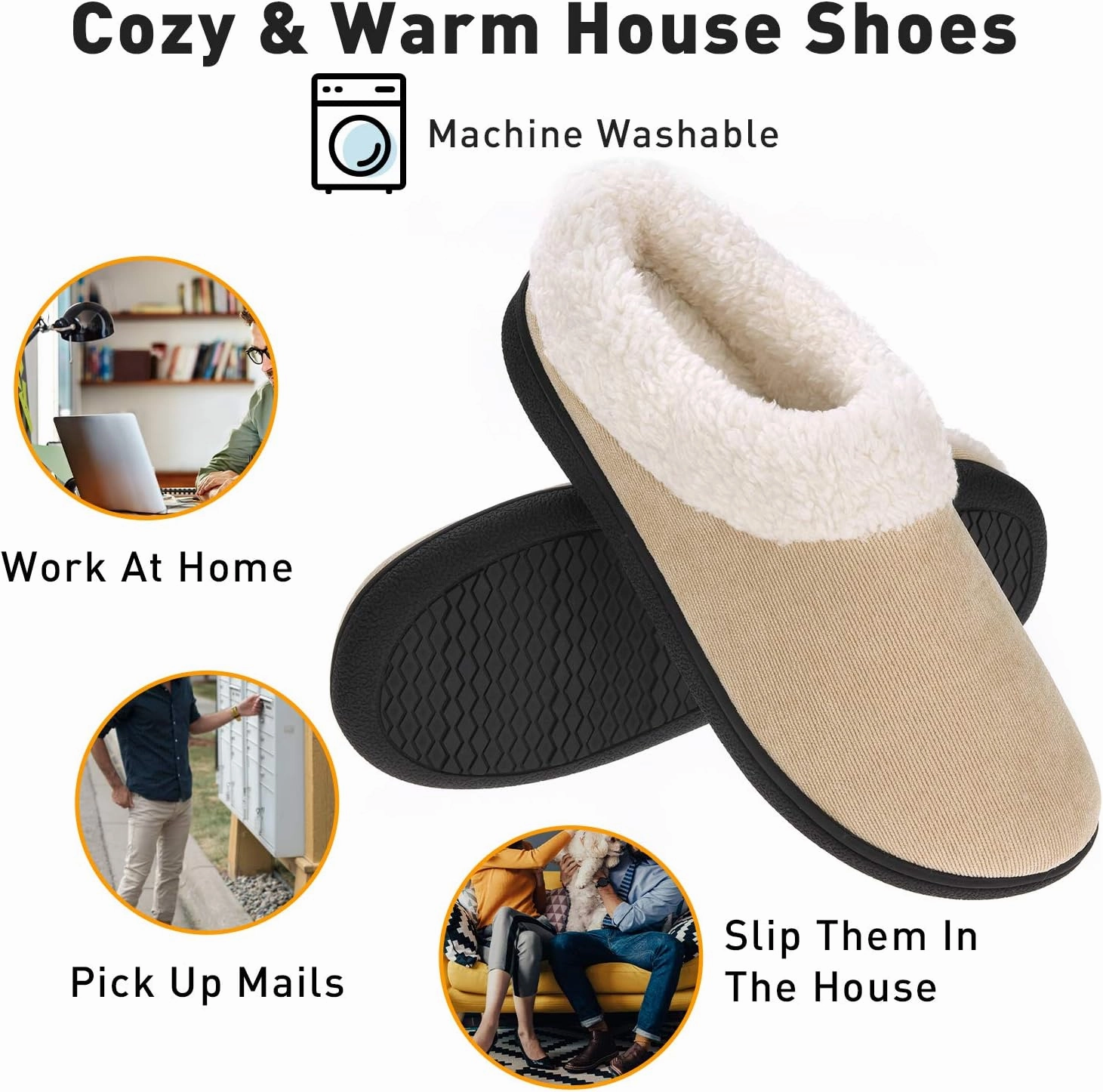VONMAY Fuzzy House Slippers for Women Memory Foam Slippers with Fleece Collar Indoor Outdoor