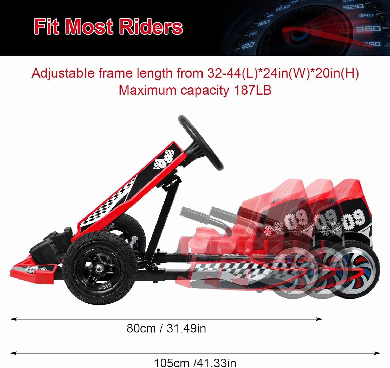 Walbest Electric Go-Kart Drift Kart, 16 MPH, Length Adjustable, Safe Drifting, Spacious Seat, 36V Rechargeable Battery, Red, For Kids 8-12 Years Old