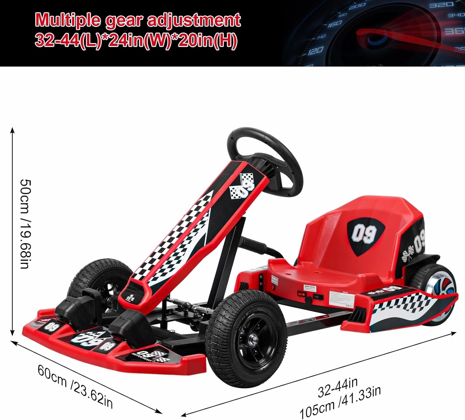 Walbest Electric Go-Kart Drift Kart, 16 MPH, Length Adjustable, Safe Drifting, Spacious Seat, 36V Rechargeable Battery, Red, For Kids 8-12 Years Old
