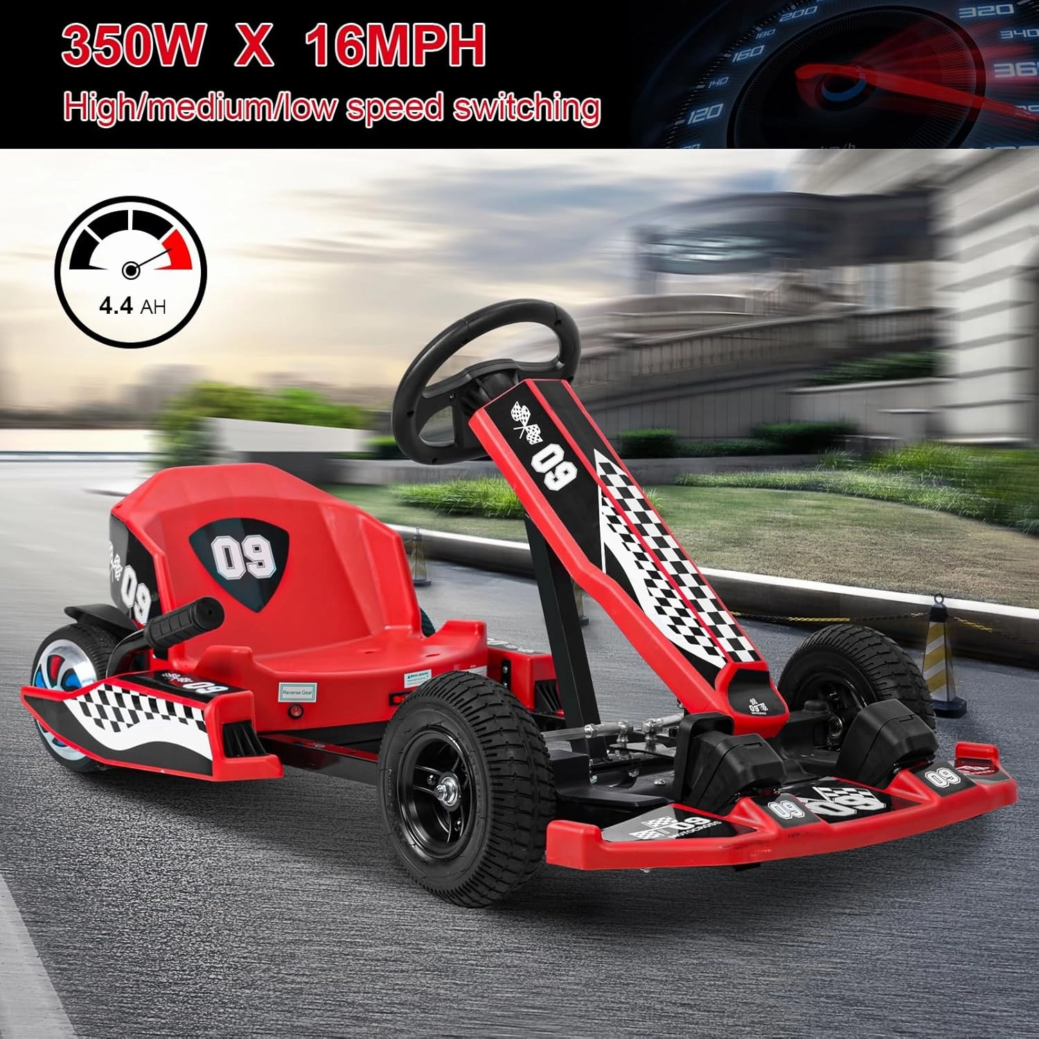 Walbest Electric Go-Kart Drift Kart, 16 MPH, Length Adjustable, Safe Drifting, Spacious Seat, 36V Rechargeable Battery, Red, For Kids 8-12 Years Old