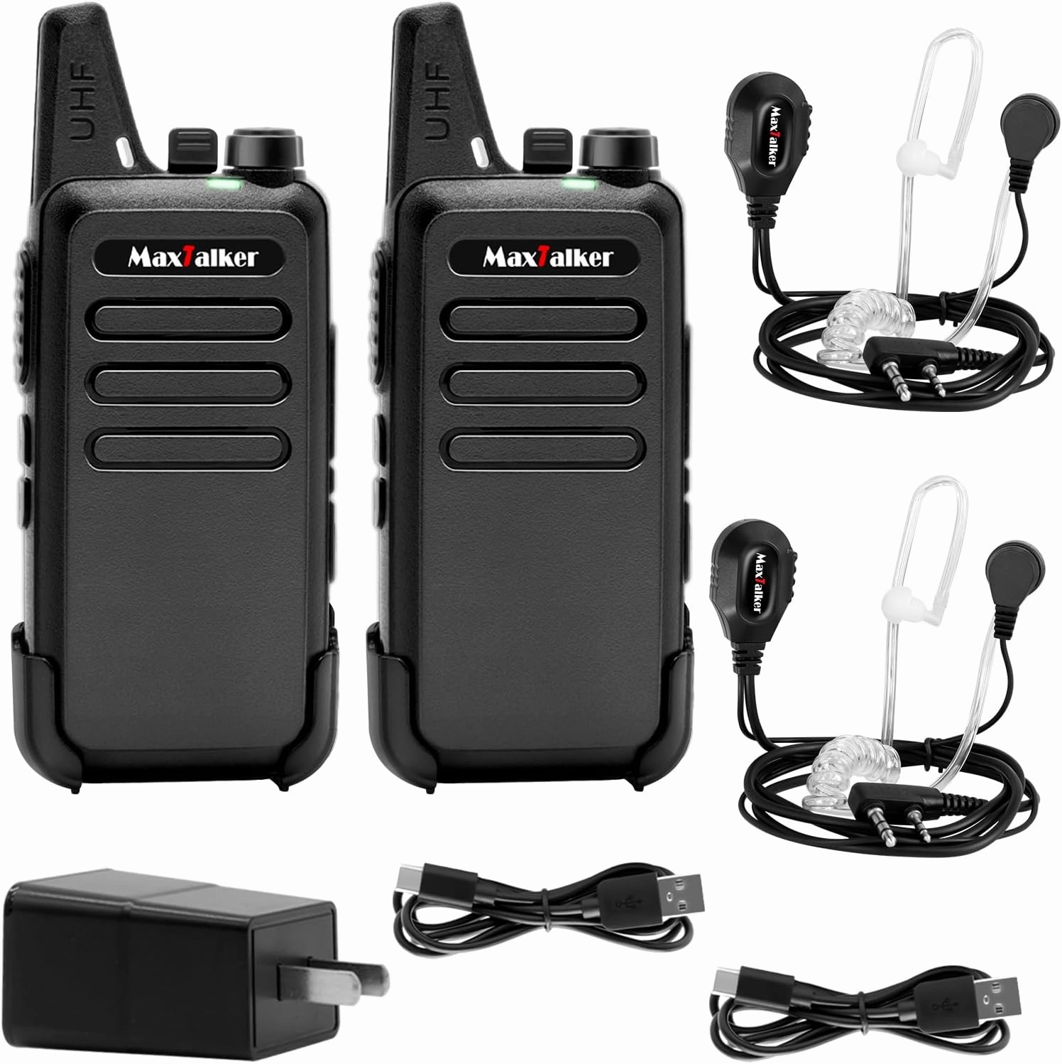 Walkie Talkies Rechargeable Long Range: MaxTalker MT1 Radios Walkie Talkies for Adults, 2 Way Radio, Mini Walkie Talkie with Earpiece for Family Road Trip Camping Hiking Skiing, 2 Pack