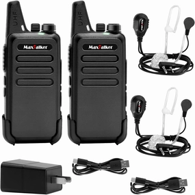 Walkie Talkies Rechargeable Long Range: MaxTalker MT1 Radios Walkie Talkies for Adults, 2 Way Radio, Mini Walkie Talkie with Earpiece for Family Road Trip Camping Hiking Skiing, 2 Pack