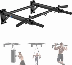 Wall Mounted Pull Up Bar, Thicken Steel Max Load 300 lbs，Punch Bag and TRX Training Hook for Home Gym Upper Body Workout Chin up Bar for Garage