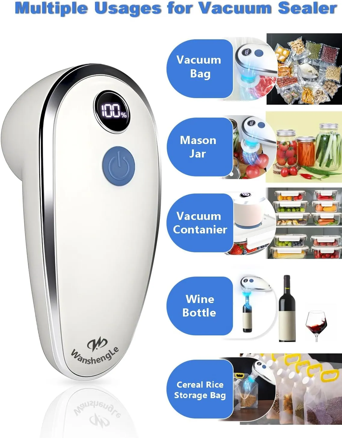 WanshengLe Handheld Vacuum Sealer for Food, Upgrade Cordless Compact Vacuum Sealer Machine, Portable Food Sealer with 30 Reusable Sous Vide Bags for Food Preservation, Fresh & Save Meal Prep