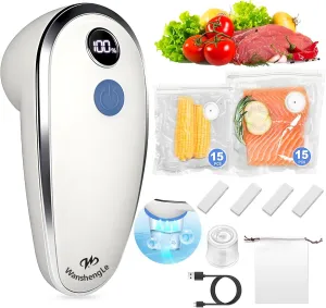 WanshengLe Handheld Vacuum Sealer for Food, Upgrade Cordless Compact Vacuum Sealer Machine, Portable Food Sealer with 30 Reusable Sous Vide Bags for Food Preservation, Fresh & Save Meal Prep