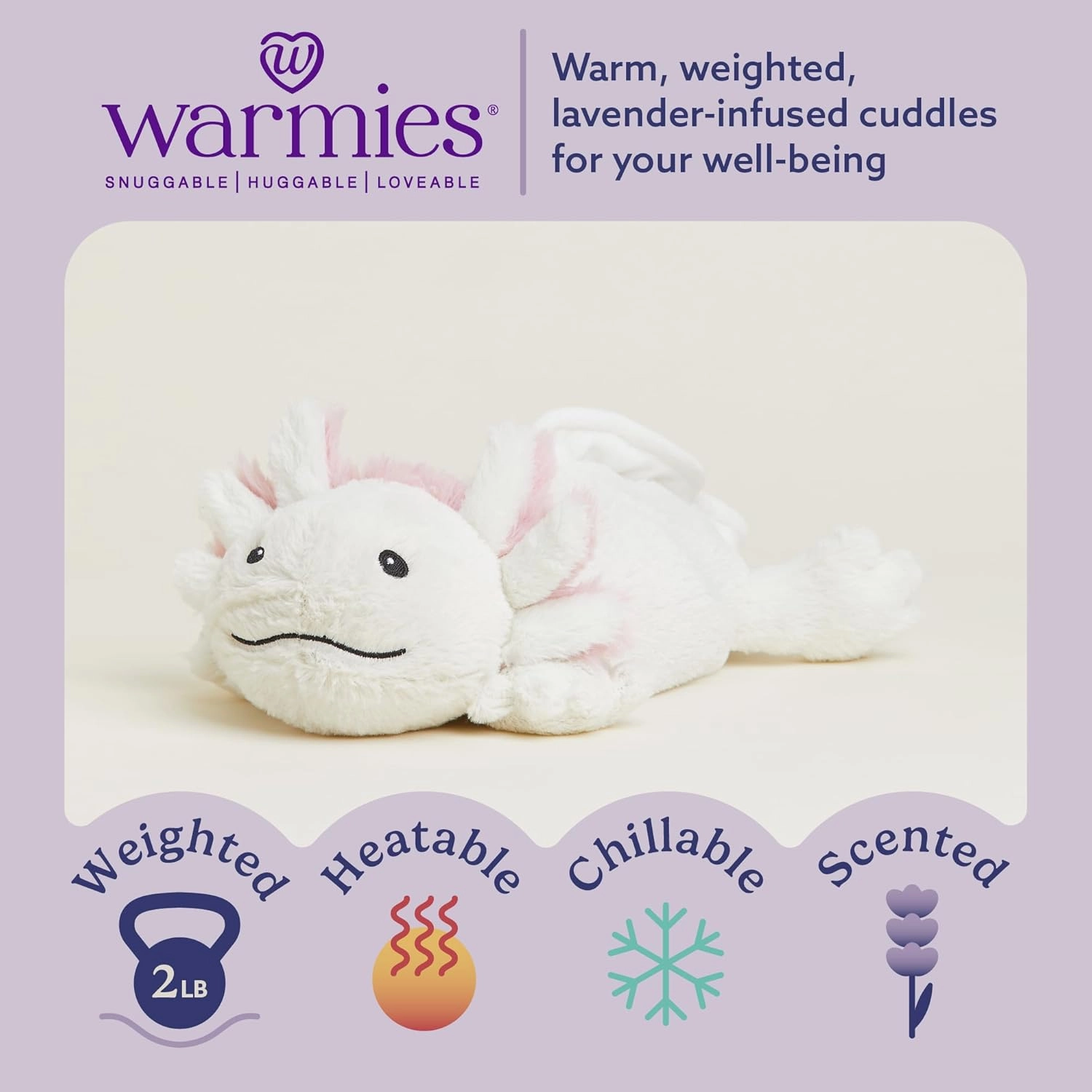 warmies Microwavable & Weighted Stuffed Animals, Axolotl - Heated Stuffed Animal Plushie for Warmth & Comfort - Cute Soft Plush Toys for Adults & Children (Boys, Girls, Babies & Toddlers)